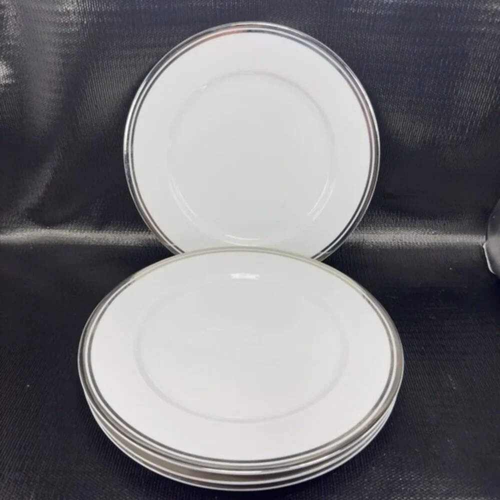 2005‎ Royal Doulton Pure Platinum Double Silver Band Plate Dish 10.5inch Set 3